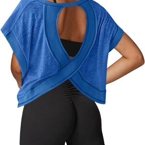 Blue Open-Back Short Sleeve Women’s Top
